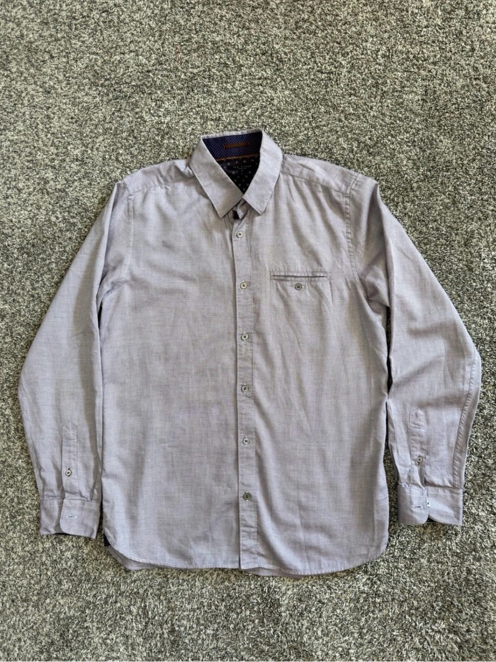 Ted Baker London Men’s Size 3 Purple Micro Print Cotton Long Sleeve Shirt
